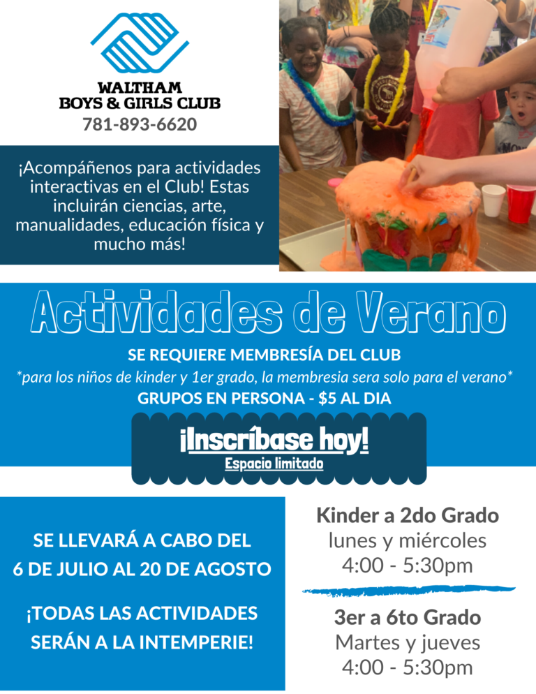 2022 Summer Hangs  Flyer  Spanish Waltham Boys and Girls Club